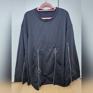 Black Oversized Jacket with Zippered Adjustable Sleeves – Fits M & L